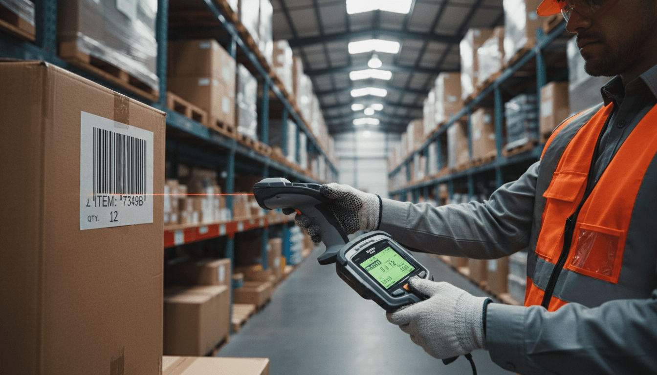 Warehouse worker scanning a barcode on a package