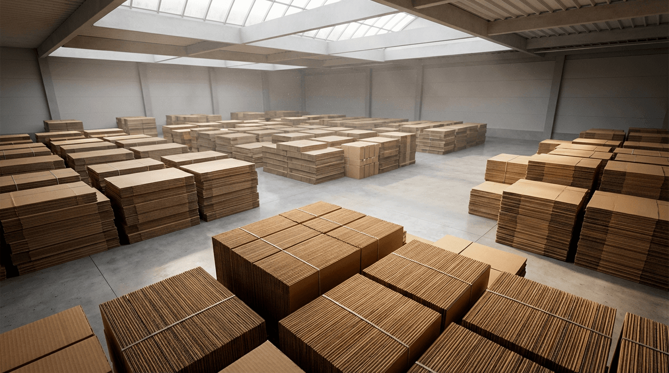 Worker shrink-wrapping a pallet of food-grade boxes