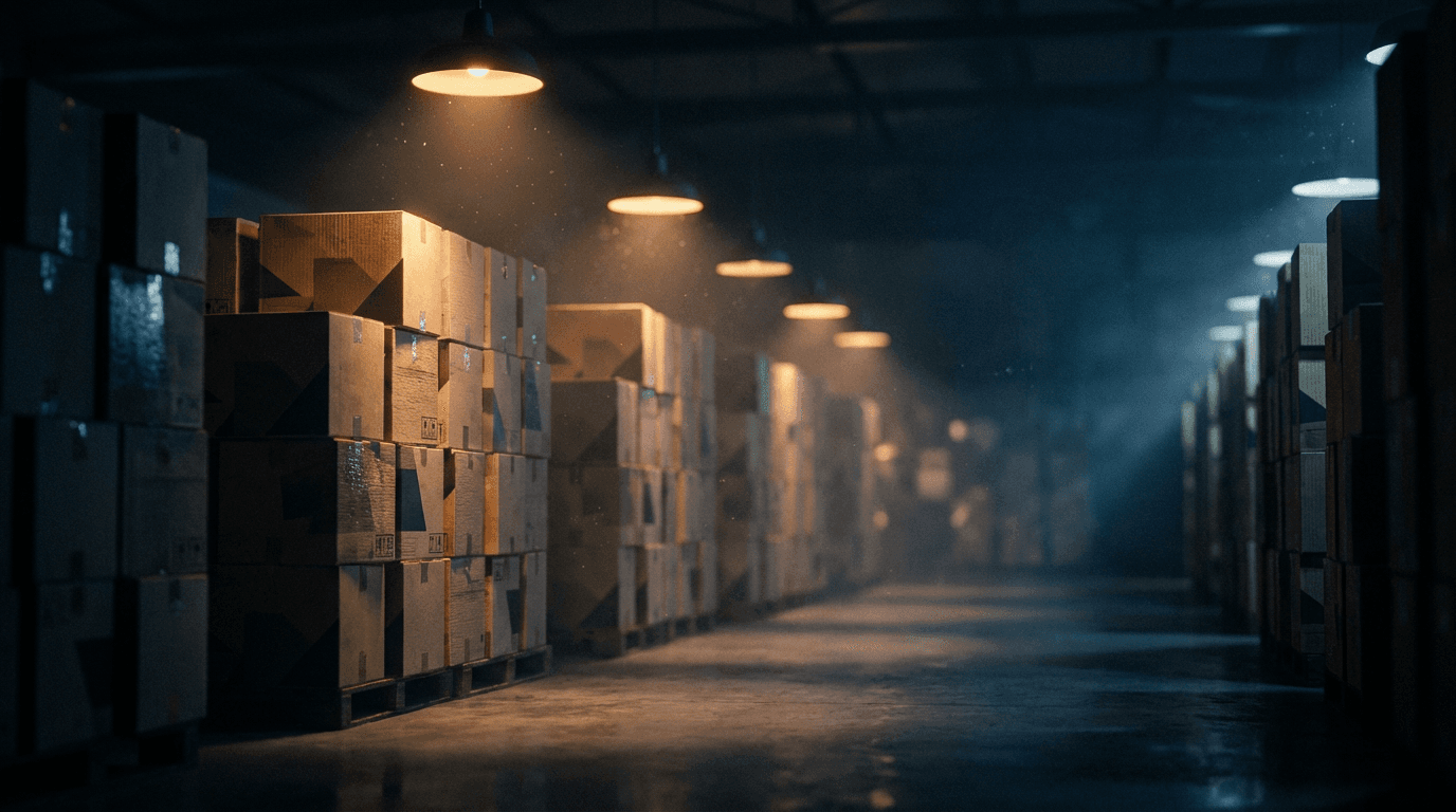 Warehouse worker checking inventory on a tablet beside a loading dock