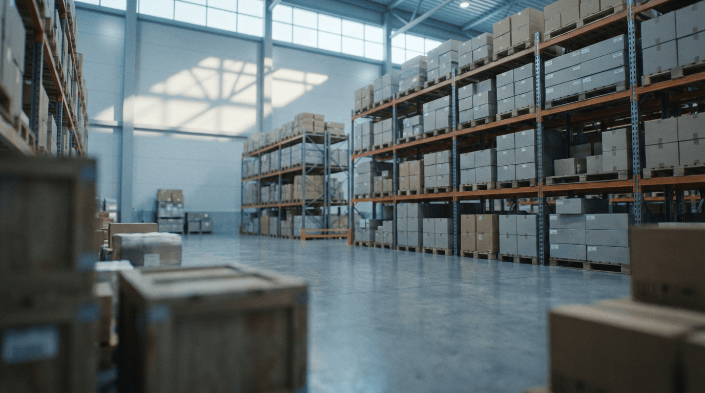 Clean, organized warehouse interior with pallet racking and a forklift in Toronto